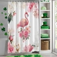 thumbnail image 4 of Shower Curtain, Pink Flamingo Flower Waterproof Shower Curtain Set with Hooks for Bathroom Showers,Stalls and Bathtubs,60x72In Farmhouse Animal Pastoral Flower, 4 of 9
