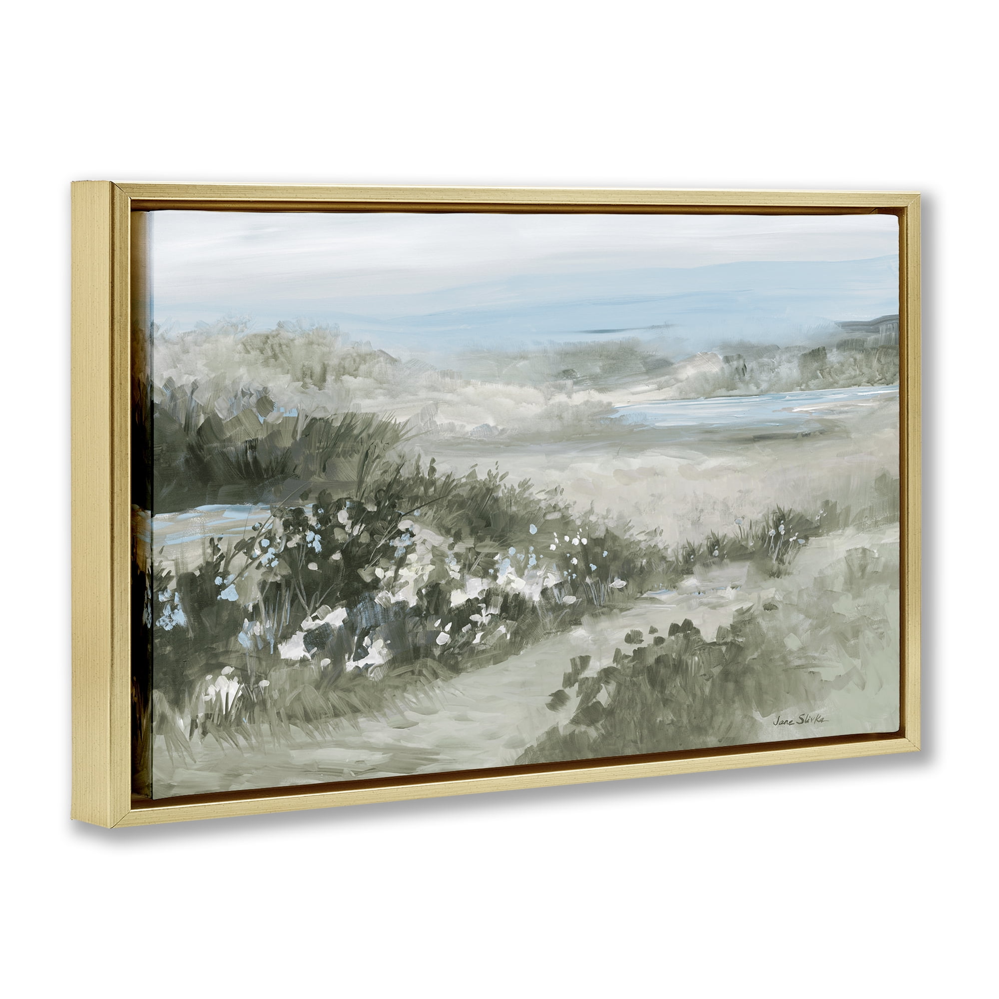 Stupell Industries Neutral Quiet Composition Landscape Gold Framed Floater Canvas Wall Art, design by Jane Slivka