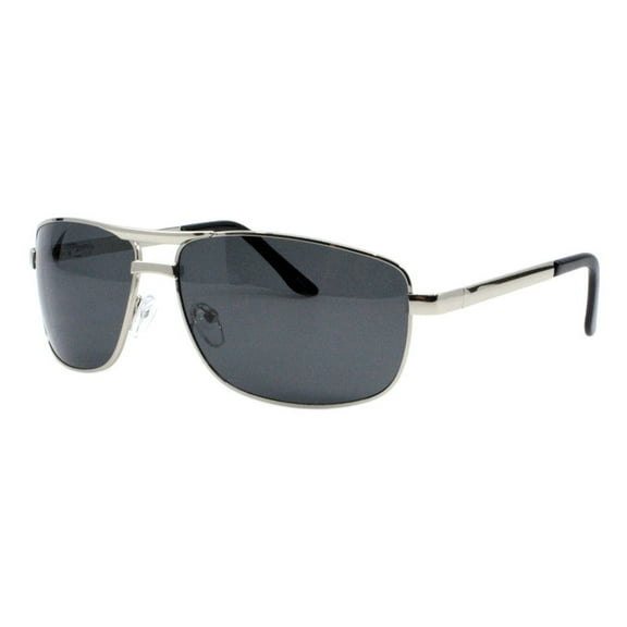 Men's Polarized Lens Sunglasses Rectangle Curved Metal Frame Spring Hinge Silver