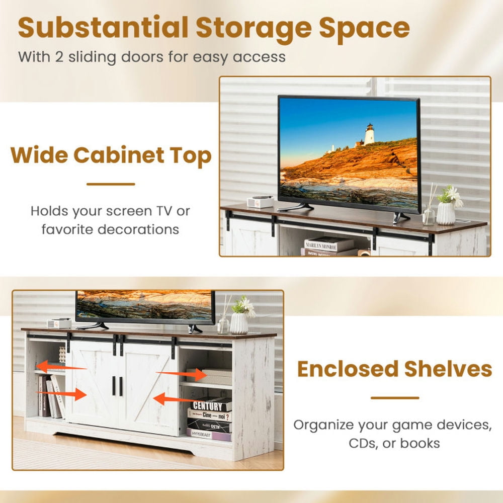 Finihen TV Stand, Entertainment Center, TV Stand for 65 Inch TVs Media Console Table, for Living Room, White