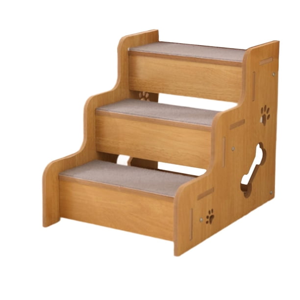 Escaleras de madera para mascotas, escaleras para perros, camas altas, rampa portátil, ligera y estable para gatos y perros. 3 pasos