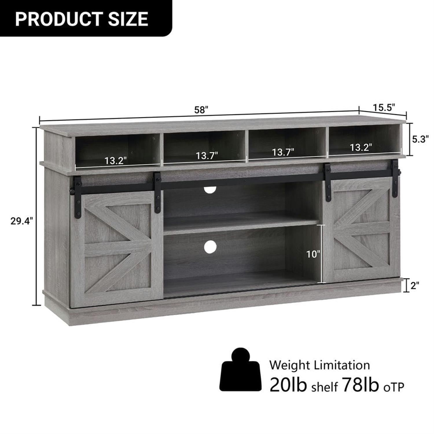 Demi Bonn Modern TV Stand with Sliding Barn Door, Farmhouse Wood Entertainment Center, Storage Cabinet Table Living Room with Adjustable Shelves for TVs Up to 65", Gray