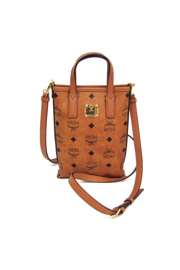 Pre-Owned MCM Cognac Visetos Aren MWRAASE03 Women's Leather,Coated Canvas Handbag,Shoulder Bag...