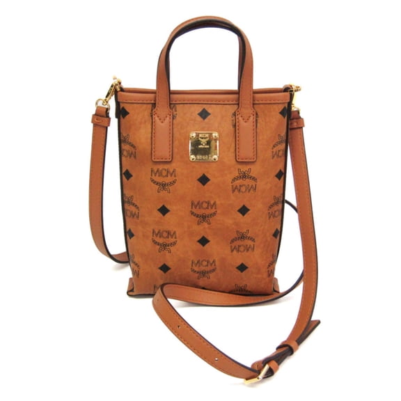 Pre-Owned MCM Cognac Visetos Aren MWRAASE03 Women's Leather,Coated Canvas Handbag,Shoulder Bag...