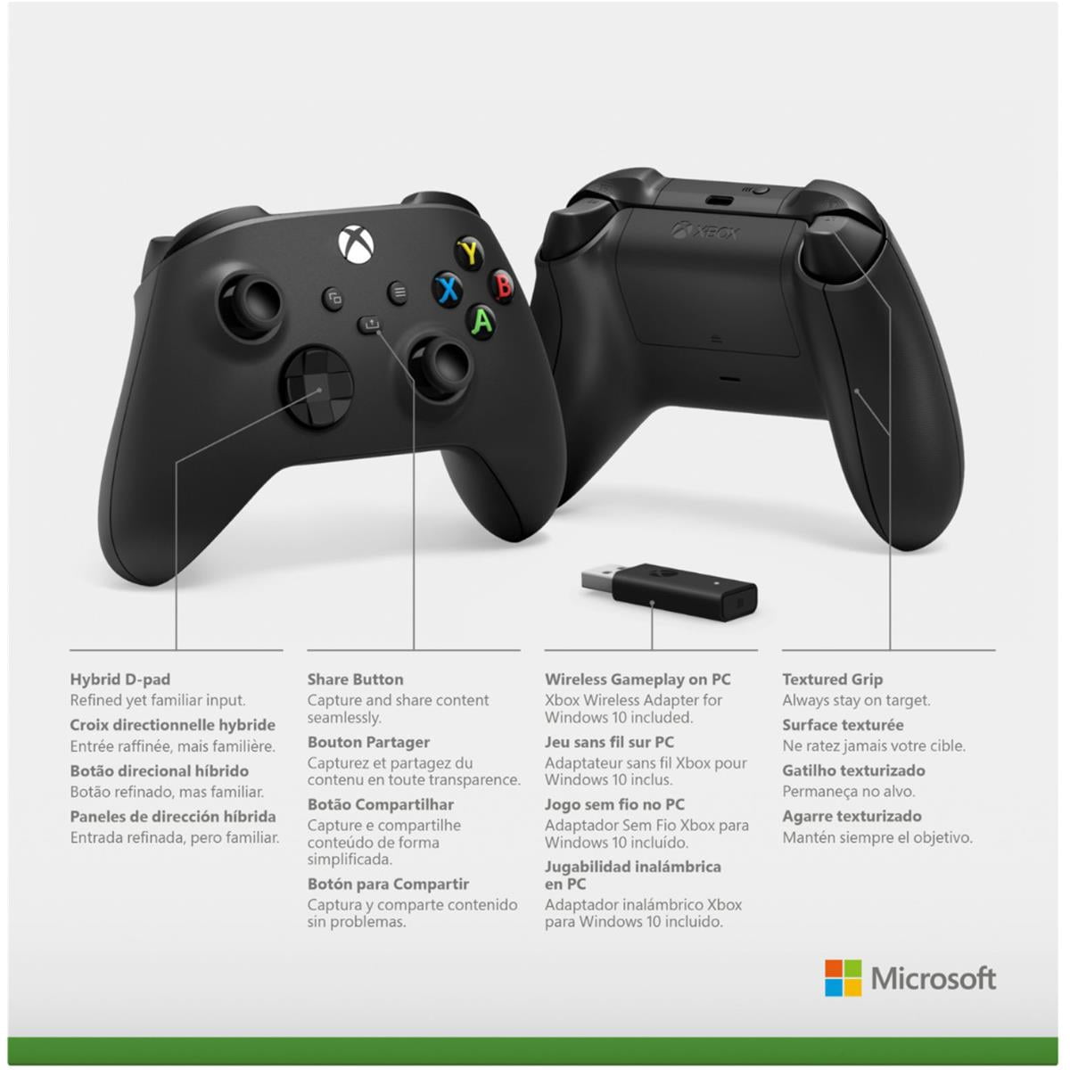Mando Inalambrico Xbox One Series X-S PC + Cable USB para Windows 10 Negro  Carbon