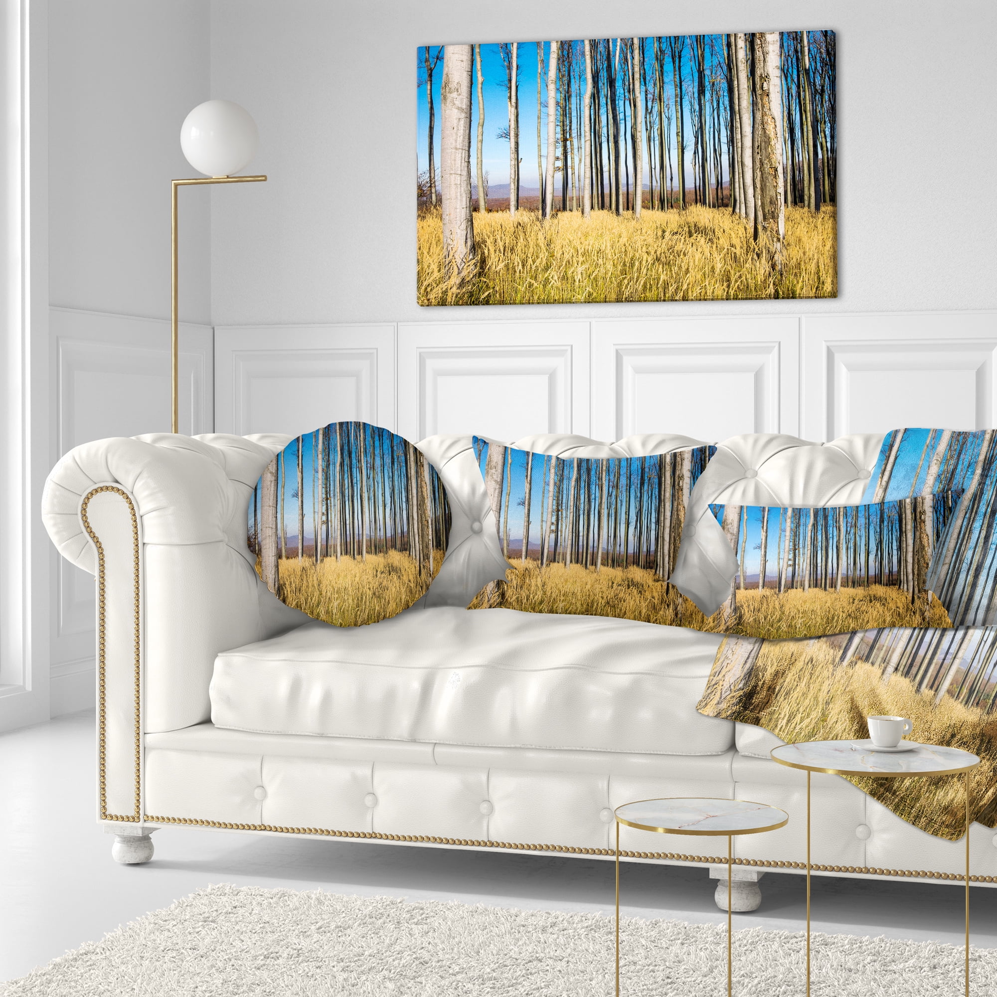 Designart Clear Sky and Bush in Thick Forest - Modern Forest Throw Pillow - 12x20