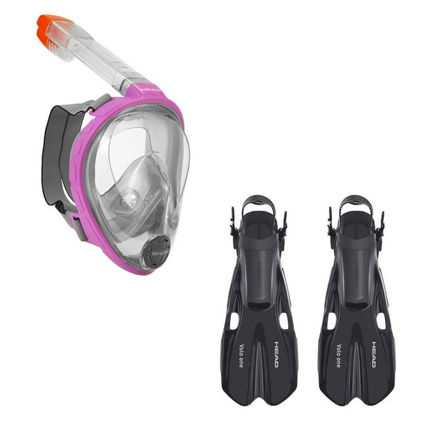 HEAD Swimgear Full Face Anti Fog Adult XS/S Snorkel Swim Scuba Mask & S/M Fins
