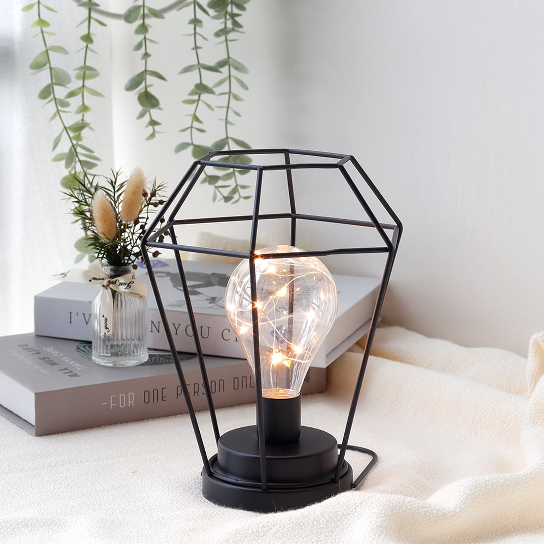 JHY DESIGN Diamond Lampe de Table à Piles, 21cm de Haut Cage Lampe