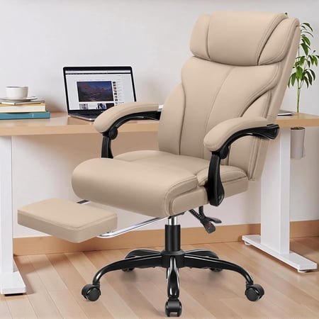 Office Chair, Executive Big and Tall Leather Desk Chairs with Footrest, Ergonomic Breathable Computer Chair with Adjustable High Back, Lumbar Support Swivel PC Chairs with Rocking Function