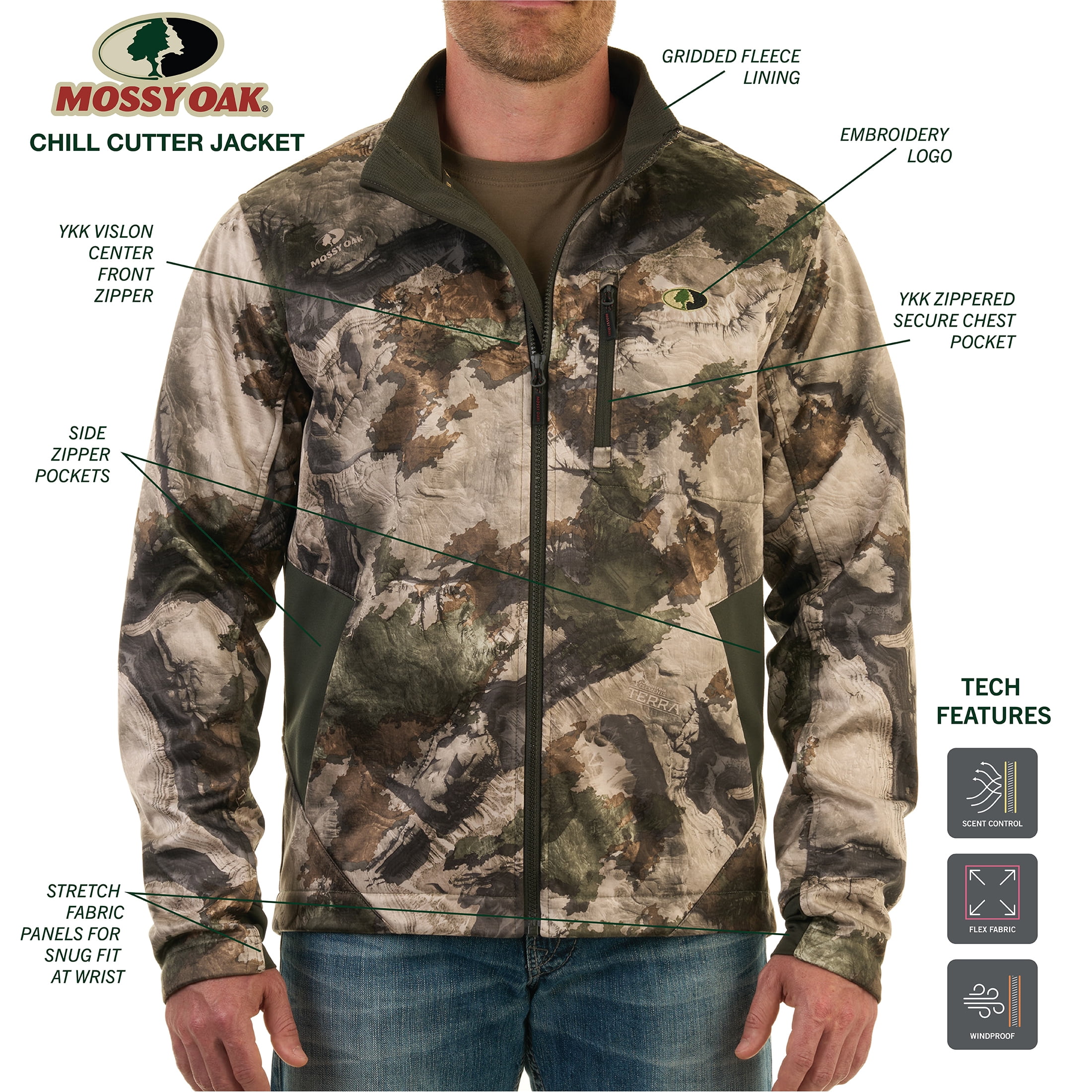 Mossy Oak Terra Gila Men's Chill Cutter Softshell Hunting Jacket, Mossy Oak Terra Gila, S
