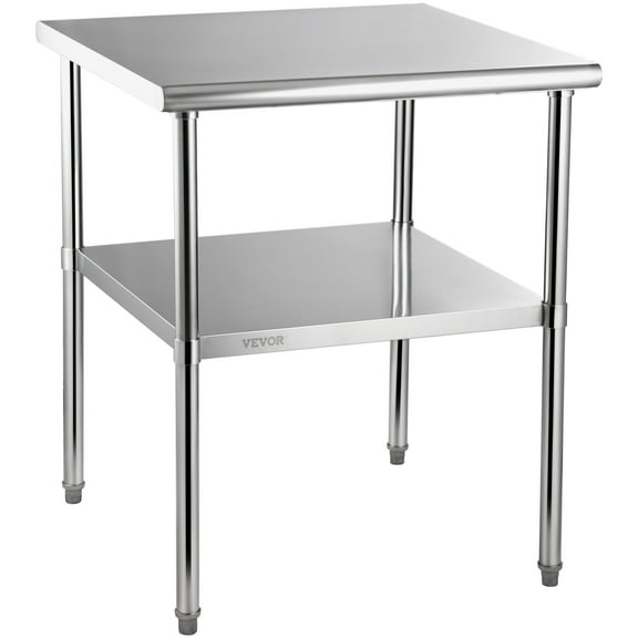 KFFKFF 30" x 30" Stainless Steel Work Table, Metal Work Table Bear Up to 800lbs, with Adjustable Undershelf & Feet, Suitable for Commercial Kitchen, Garage, Restaurant