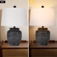 thumbnail image 3 of 28in Rustic Ceramic Pot Table Lamp for Bedroom Living Room Dining Home Office Entryway, Black, 3 of 10