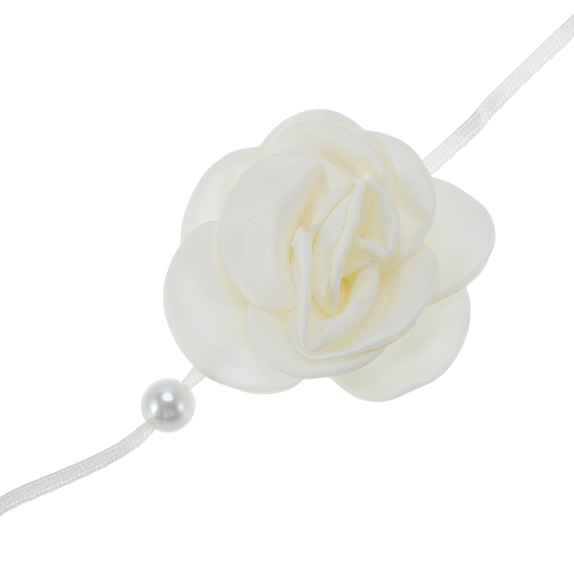 Unique Bargains Elegant Pearl Satin Rose Tie Choker Necklace 1 Pc Cream
