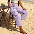 thumbnail image 7 of Linen Pants Women Petite High Waisted Wide Leg Trendy Culottes Summer 2026 Casual Vacation Trousers with Pockets Light Purple S, 7 of 7