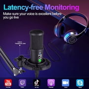 Aveek Gaming Microphone for PC,USB Podcast Microphone with Boom Arm,Mute,Headset Monitoring & Noise Cancelling,Condenser Mic for Streaming,Podcast,Discord,Youtube