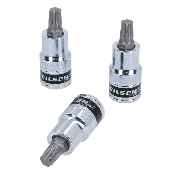 T50 Torx / Star Male Bit Sockets 1/2" Drive 3pc 55mm Chrome Vanadium CRV