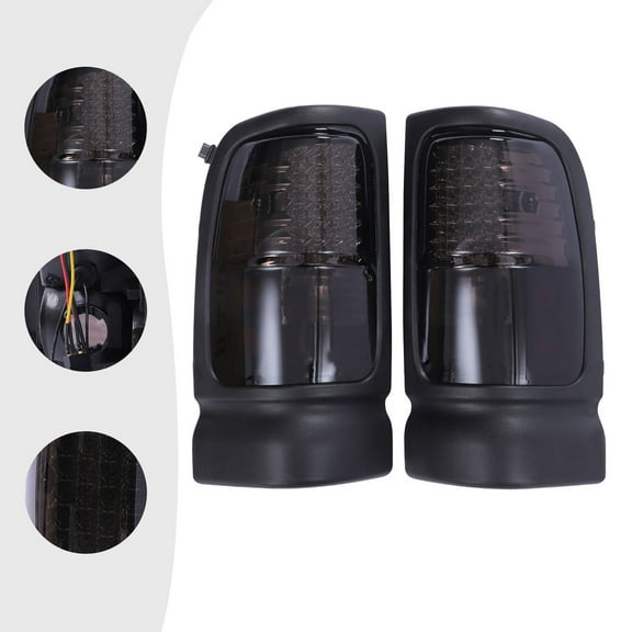 Halogen Taillight Set for 1994-2002 Dodge Ram 1500/2500/3500, Smoked Black Housing, Left & Right, Red Light, OEM Replacement Parts
