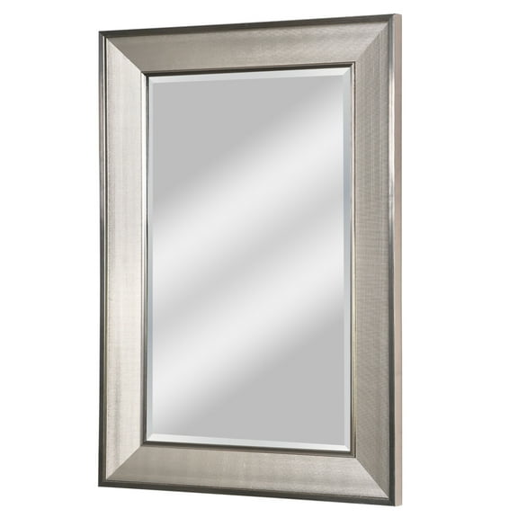 Head West Brushed Nickel Pave Textured Rectangular Framed Wall Vanity Mirror - Rustic Polystyrene Beveled-Edge Bathroom Mirror with 4 D-Ring Hangers for Vertical & Horizontal Placement - 24" x 36"
