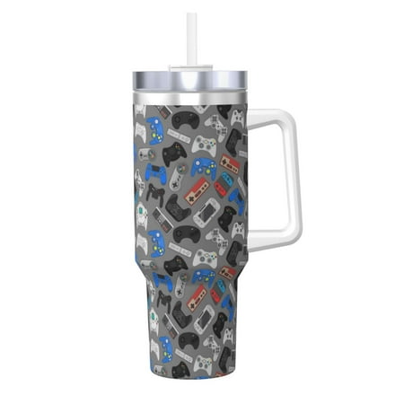 

Uemuo Video Game Print 40oz Ice Bully With Handle And Straw Stainless Steel Vacuum Insulated Cup And 2 In 1 Straw Lid Insulated Travel Tumbler