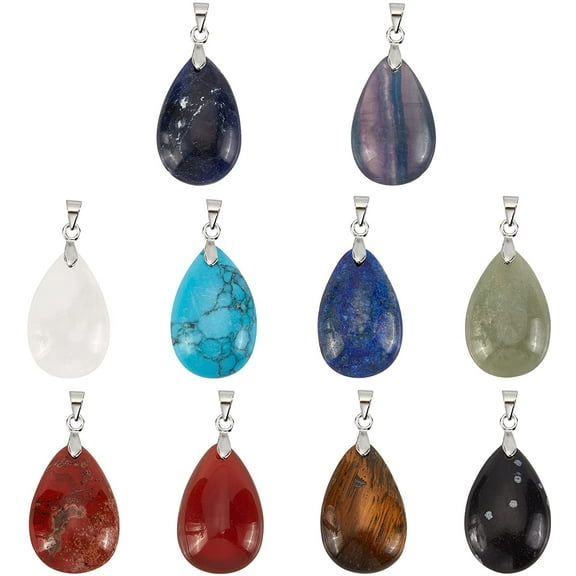 10 Pcs Teardrop Gemstone Pendants 10 Styles Natural and Synthetic Stones Charms Pendants Waterdrop Crystal Chakra Stone Pendants for Valentine's Day Necklace