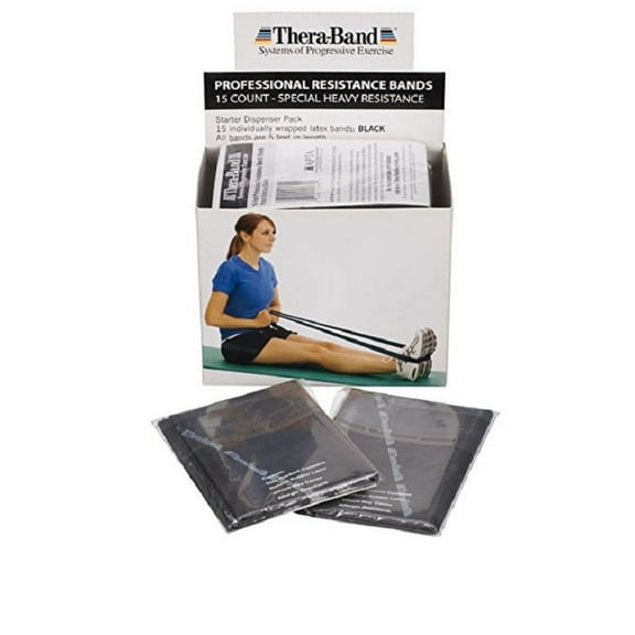 TheraBand Professional Latex Resistance Bands, 5 Foot, 15 Count, Black, Special Heavy, Advanced Level 1