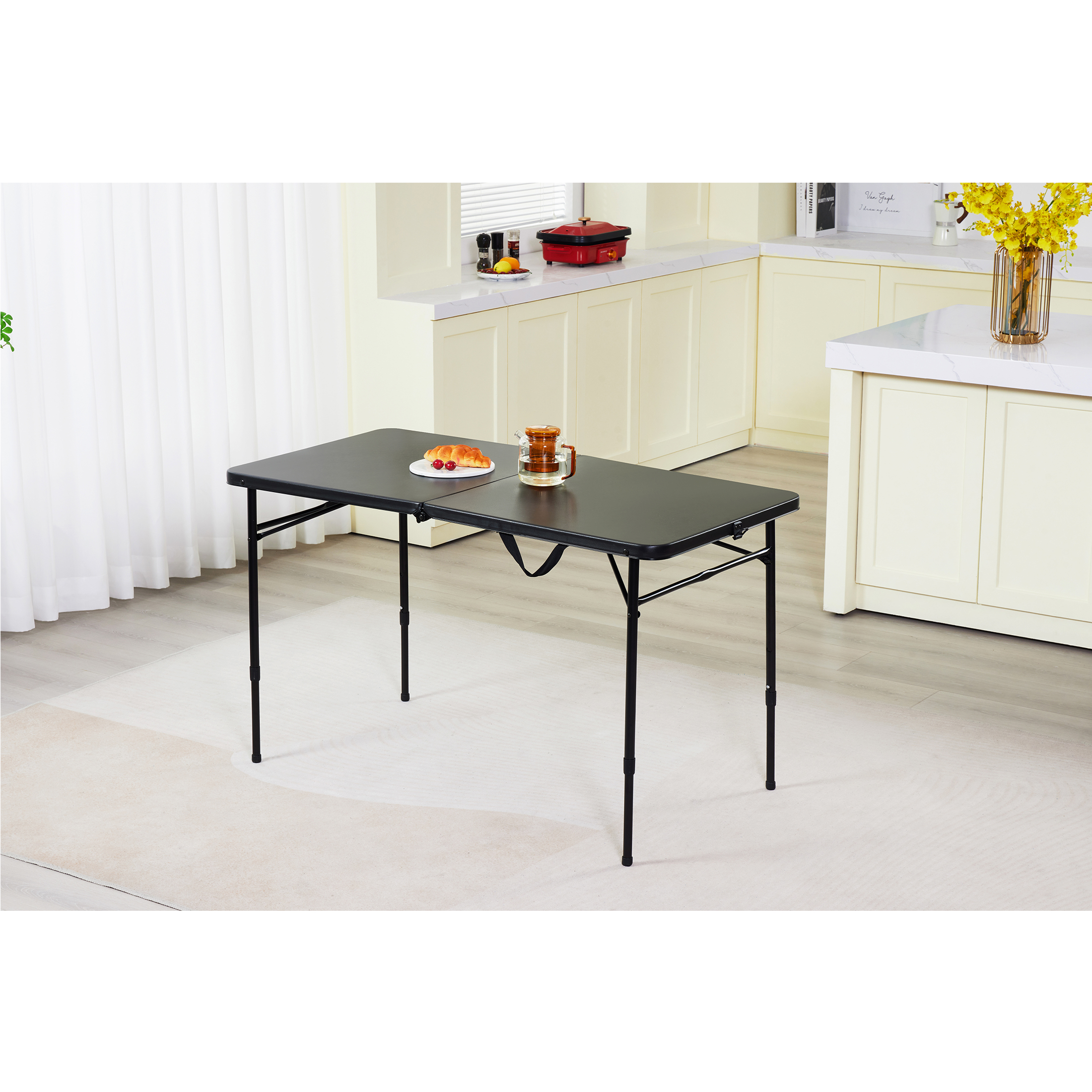 Mainstays 4 ft Adjustable Height Folding Table, Black photo 6