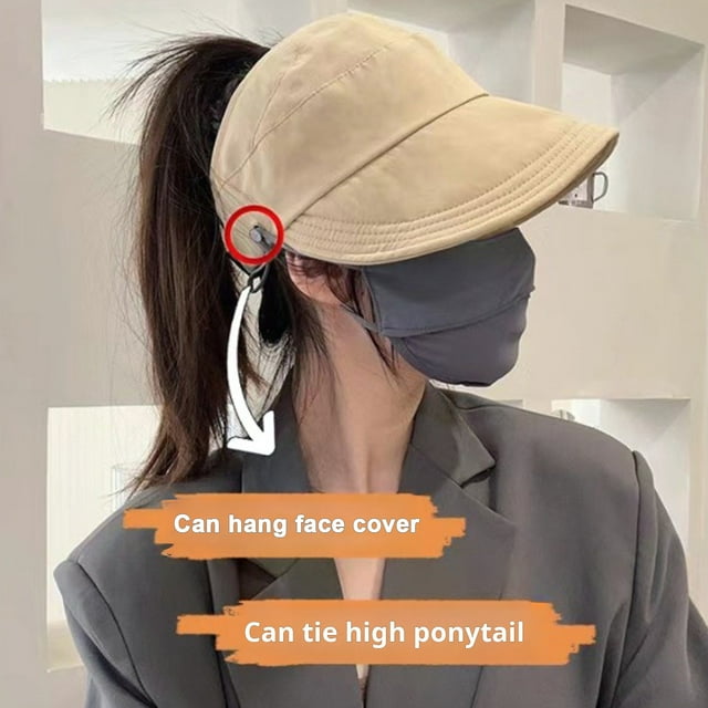 YAOBAMM Sun Protection Hat Women Peaked Hat with Ponytail Hole And Masque Hook Protection Adjustable Circumference UV Solid Color Breathable