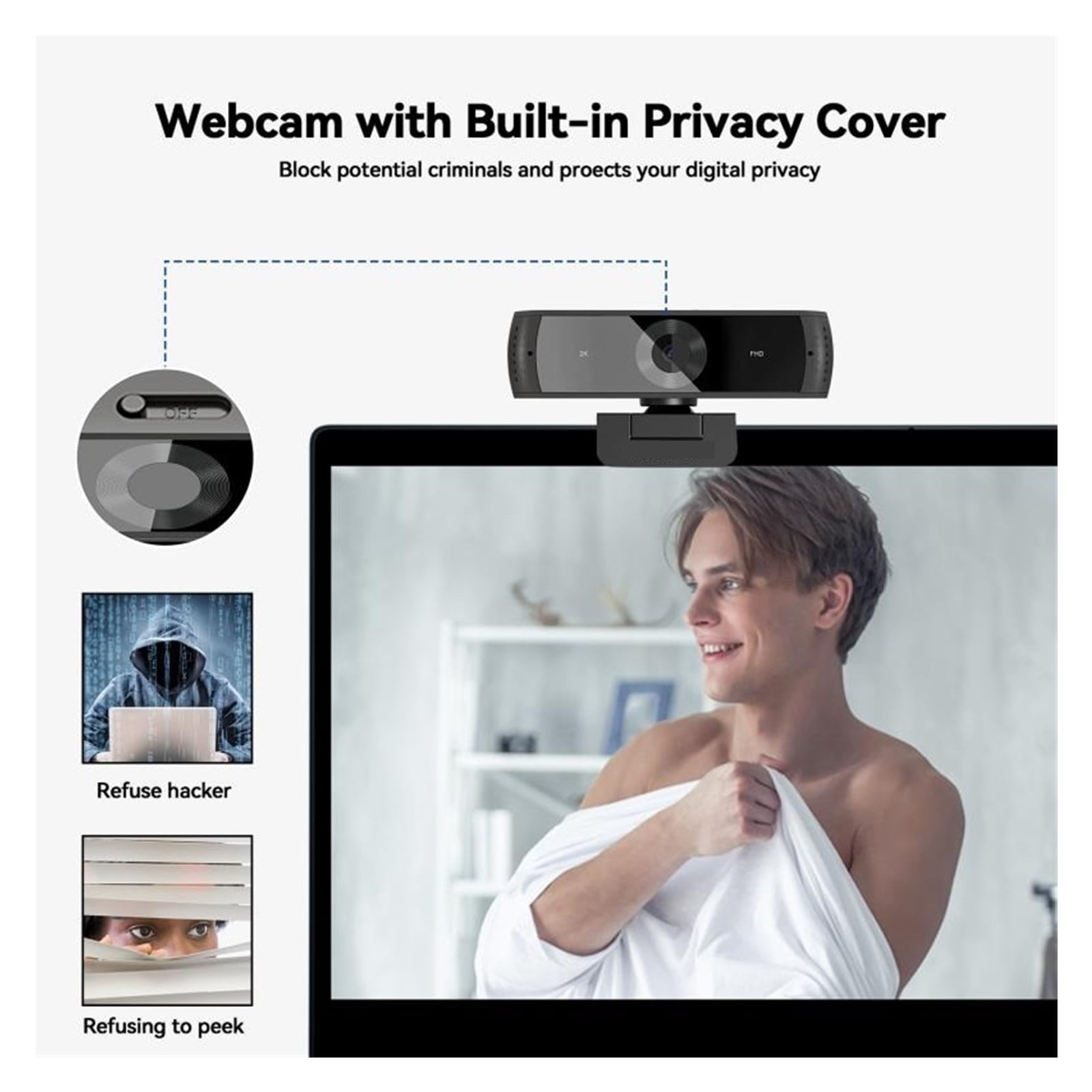 Webcam 2K FHD Autofocus Computer Webcam 30FPS USB Web Camera With Microphone And Privacy Cover For Conferencing, Live Streaming, Recording ,HD Video