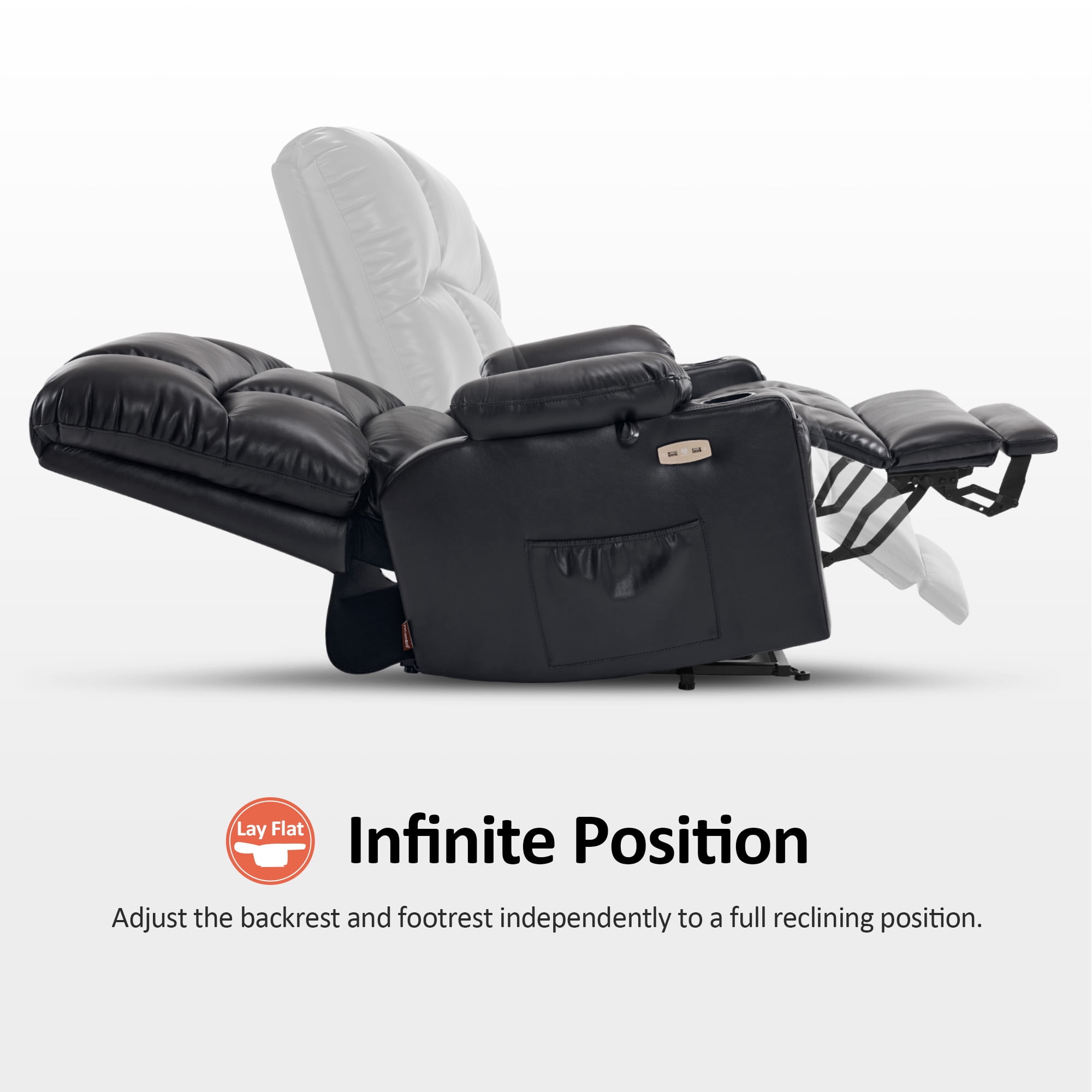 MCombo Oversized Lay Flat Power Lift Recliner with 27.2'' Wide Seat for Bariatric Elderly, Infinite Position, Faux Leather(Medium-Wide, Black)
