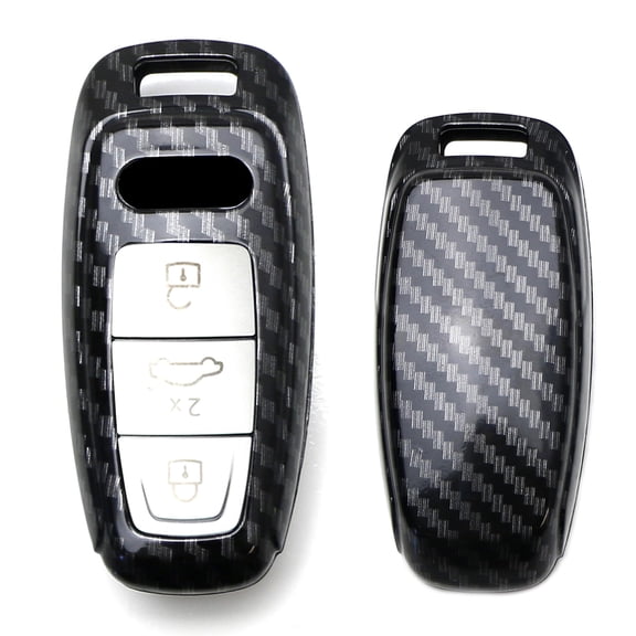 Gloss Finish Black Carbon Fiber Pattern Hard Shell Key Fob Cover Case, For 2019-up Audi A6 A7 E-Tron A8 Q8, 3-Button Smart Key Fob