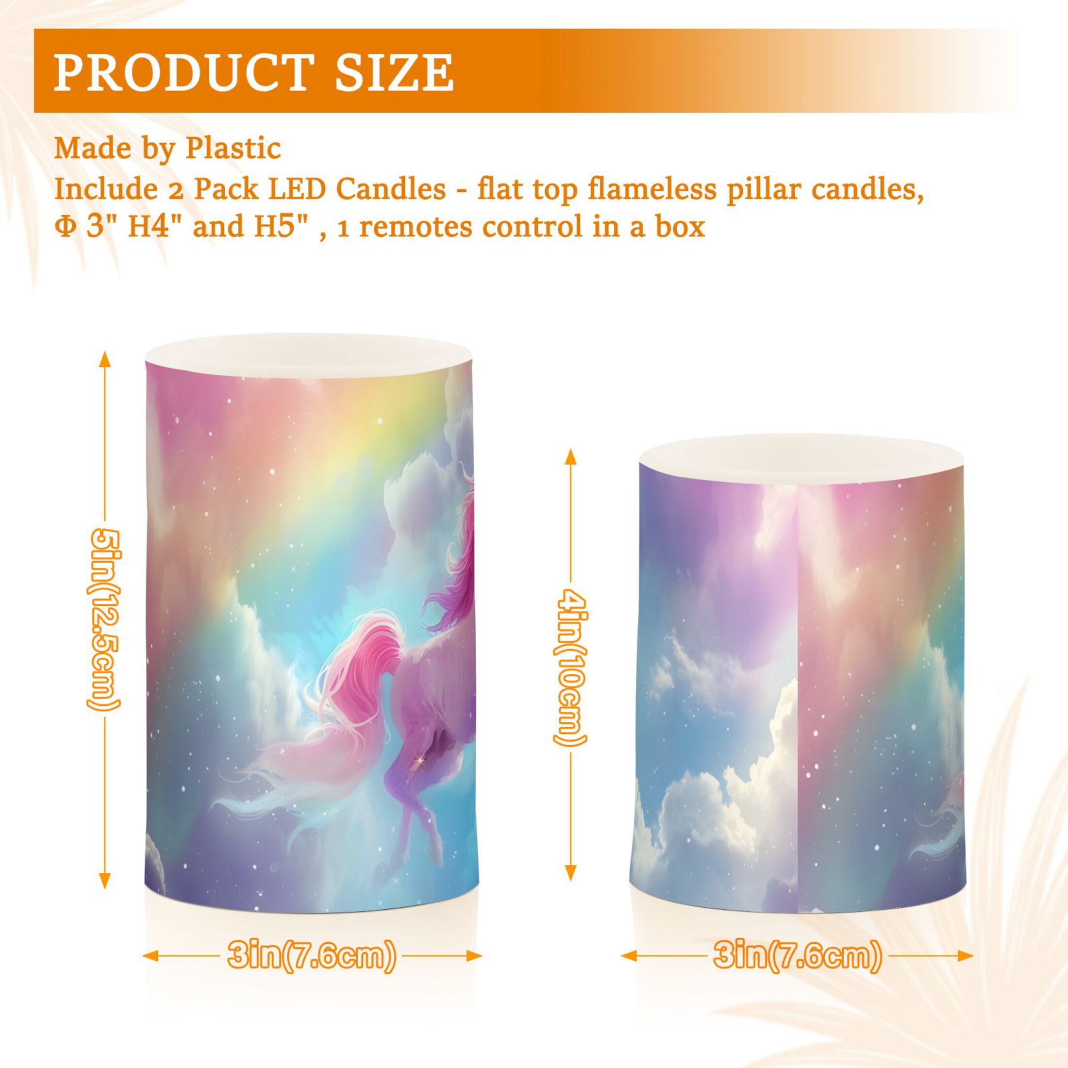 Pink Unicorn and Rainbow Flameless Candles&nbsp;LED Lights Battery Operated Candles with Remote and Timers Flicker Lights Votive Set of 2