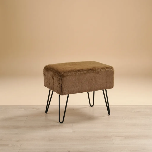 Home Soft Things Solid Faux Fur Ottoman - Otter - 19" x 13" x 17"