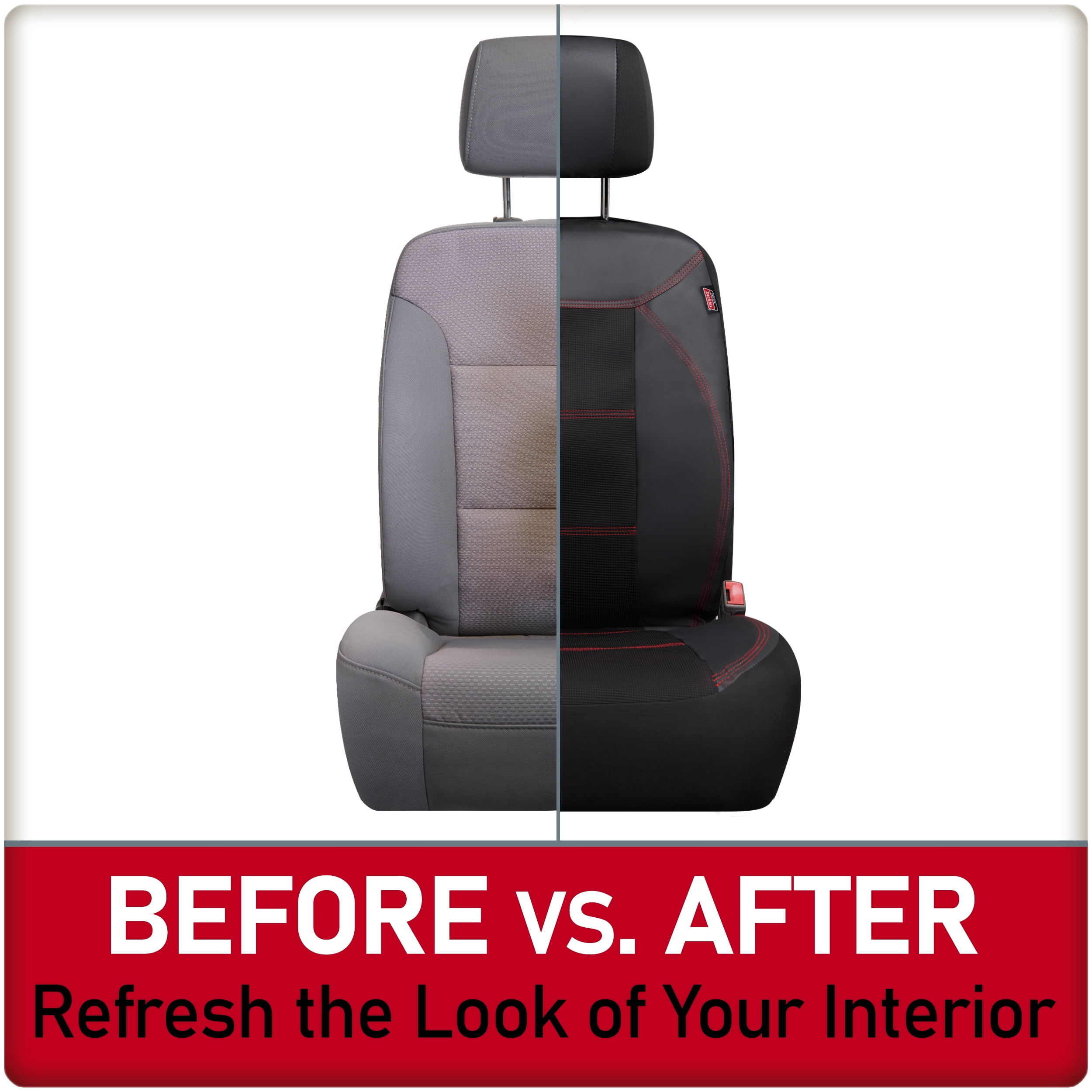 Genuine Dickies Durasport Vegan Leather Universal Truck Seat Covers, Black & Red, 2-Piece Set