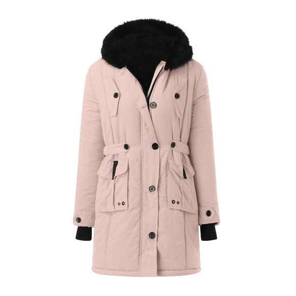 snowsong Women Plus Size Winter Coat Lapel Neck Long Sleeve Jacket Vintage Thicken Coat Jacket Warm Hooded Thick Padded,Womens Coats,Womens Winter Coats,Hoodies for Women,Trench Coat Women,Pink,3XL