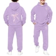 thumbnail image 4 of XAOFW Girl's Outfit Sets Long Sleeve Crewneck Bow Tie Hoodie And Pants Two Piece Outfits Daily Lounging Breathable Cozy Clothes Sets, 4 of 4
