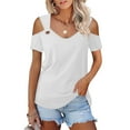 thumbnail image 5 of cfhntfmh Off the Shoulder Tops for Women Summer Short Sleeve Shirt Scoop Neck Tee Casual Loose Tunic Top for Leggings, 5 of 7