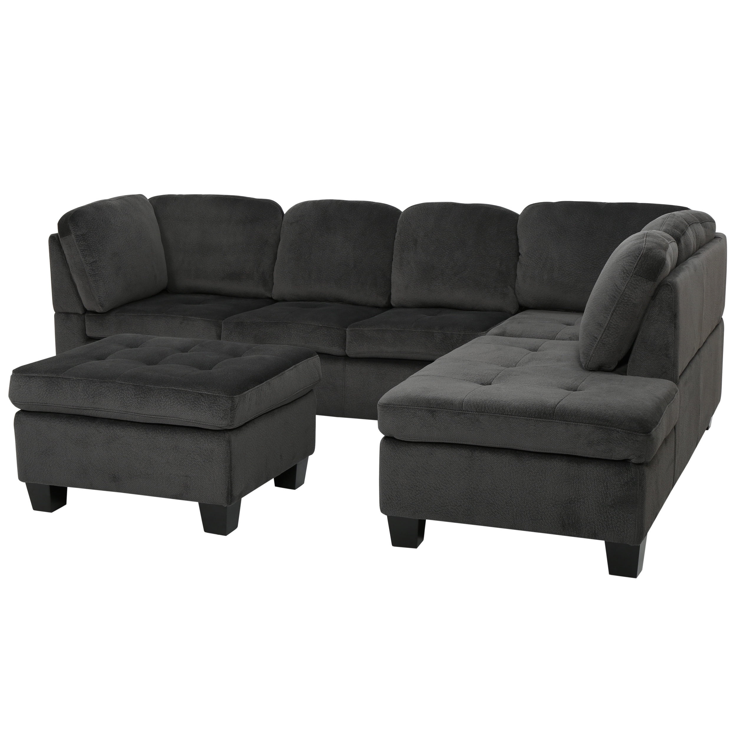GDF Studio Canterbury 3Pc Sectional Sofa Set, Charcoal Finish