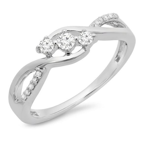 Dazzlingrock Collection 0.25 Carat (ctw) 10K Round Diamond Ladies 3 Stone Swirl Engagement Ring 1/4 CT, White Gold, Size 10