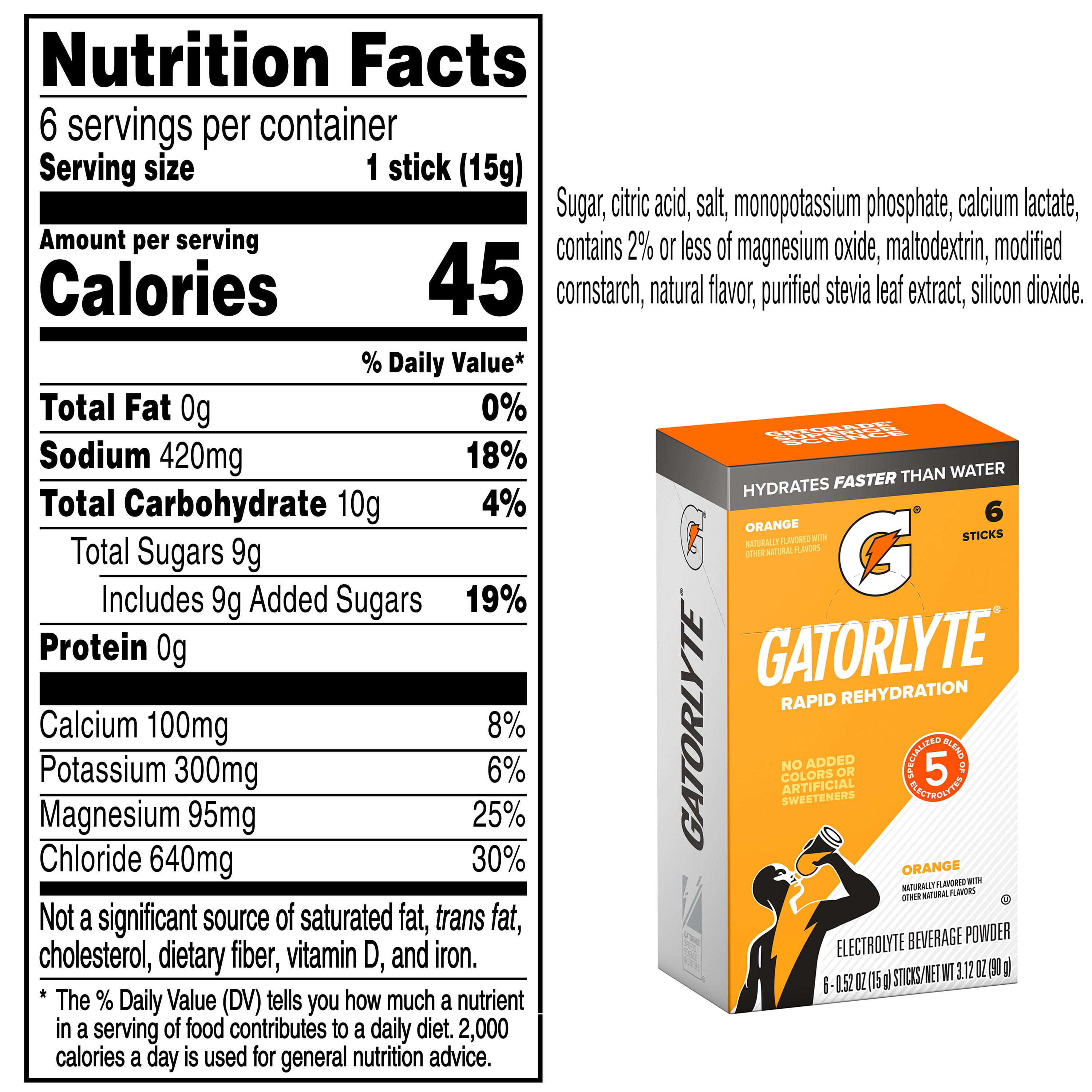 Gatorade Gatorlyte Rapid Rehydration Orange Flavor, Powdered Energy Drink Mix, 3.12 oz, 6 Count Packets