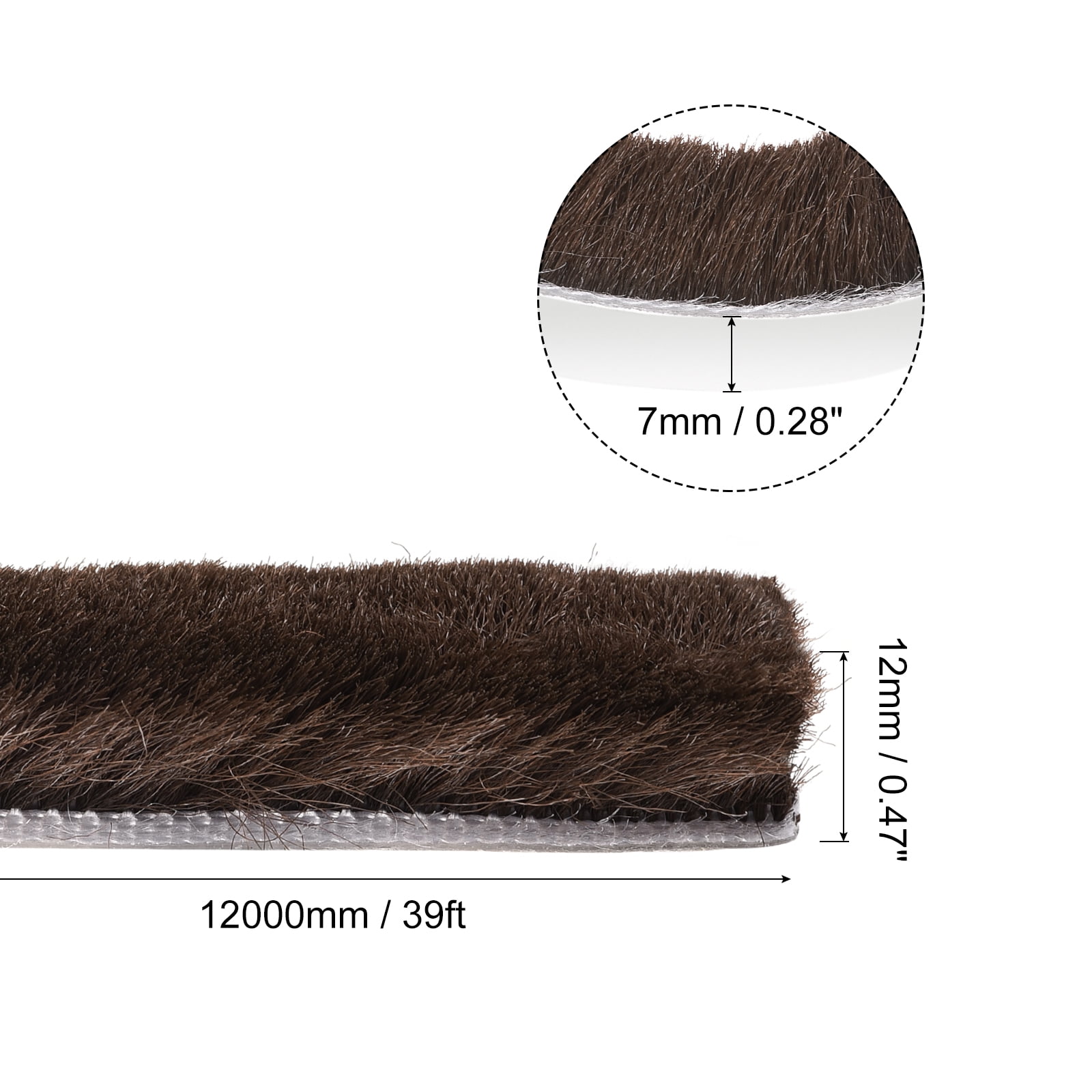 Uxcell 2 Pack Weather Stripping Brush, 39ft L x 0.28" W x 0.47" H Self-Adhesive Seal Weatherstrip Sweep Brush Brown for Door Window