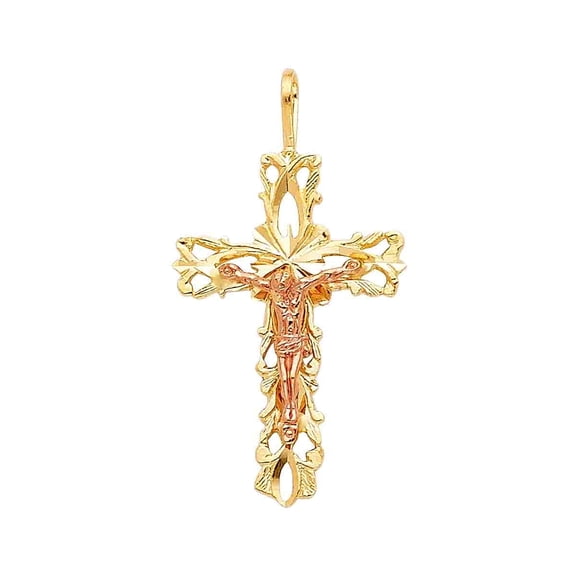 14K Two Tone Gold Religious Crucifix Charm Pendant for Necklace Chain | Jewelry Gift for Men Women | 27 x 17 MM | 1.2 grams