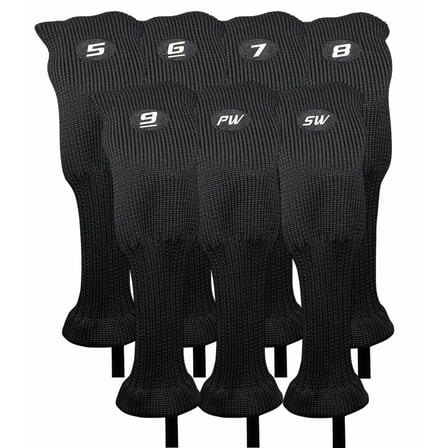 Majek All Hybrid Head Cover Golf Club Black Sleek Tight Fit Headcover Set 5-SW Acrylic Head Covers 5 6 7 8 9 PW SW Easy to See Large White Embroidered Numbers