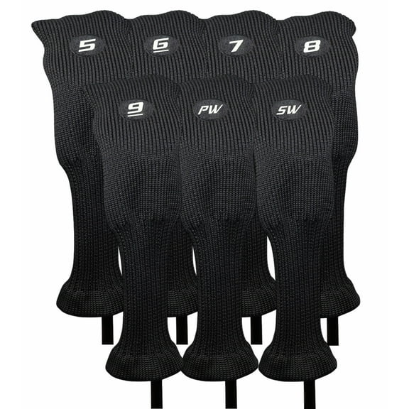 Majek All Hybrid Head Cover Golf Club Black Sleek Tight Fit Headcover Set 5-SW Acrylic Head Covers 5 6 7 8 9 PW SW Easy to See Large White Embroidered Numbers