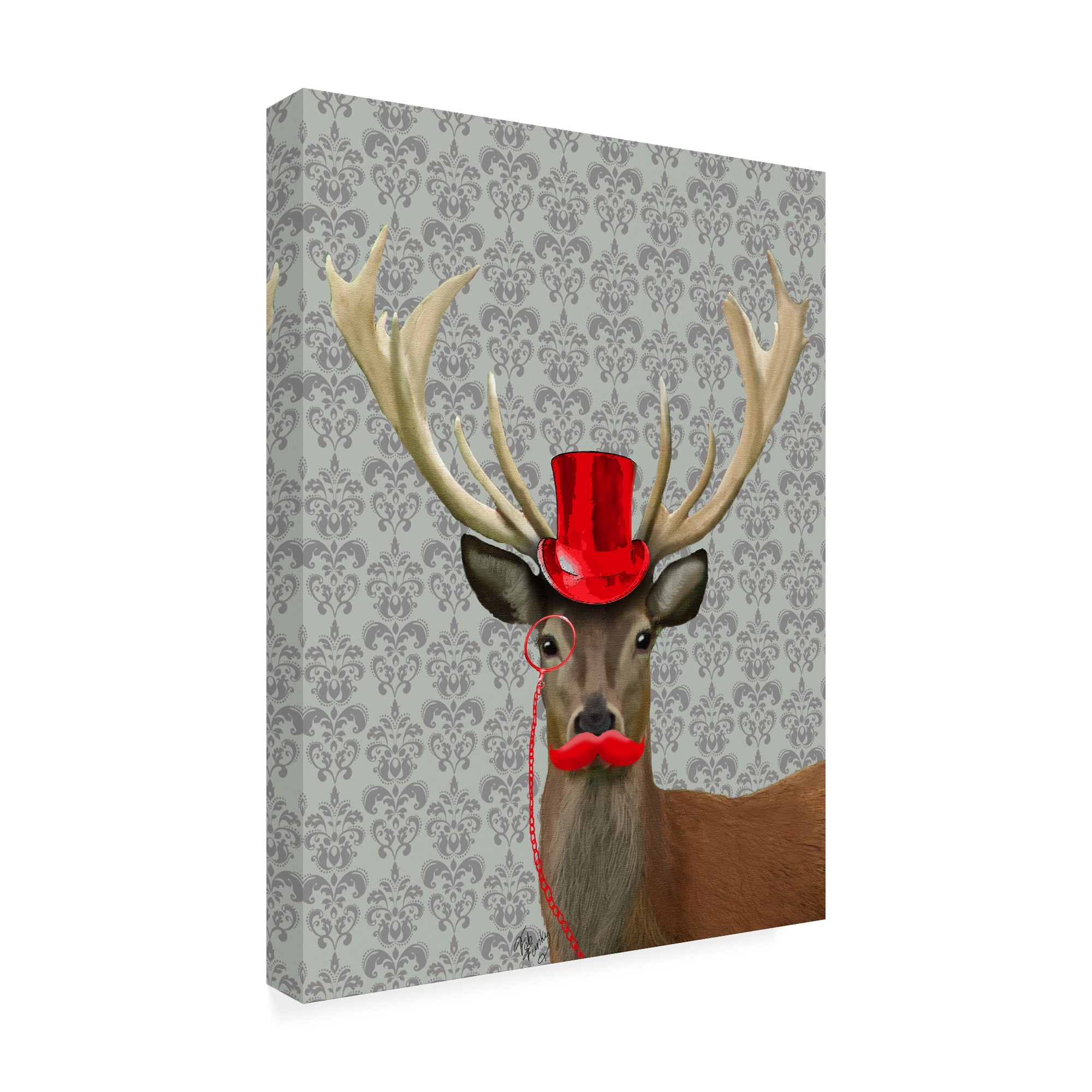 Trademark Fine Art 'Deer With Red Hat And Moustache' Canvas Art by Fab Funky