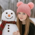 thumbnail image 2 of HAiming Boys Girls Winter Warm Soft Knit Hats Solid Color with 2 Pompom Ball Kids Cuffed Skull Cap, 2 of 6