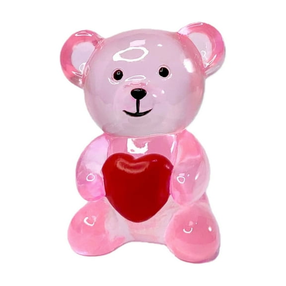 Elainilye Mini Heart Bear Figurine, Cute Clear Resin Study Desk Display Decoration, Valentine's Day Gift for Her, Office Bookshelf Decor