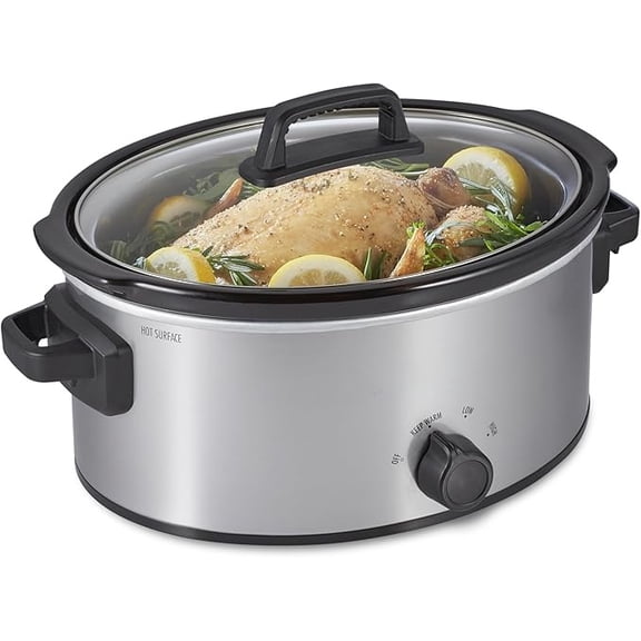 CONCETTA 6-Quart Slow Cooker with 3 Cooking Settings, Dishwasher-Safe Stoneware Crock & Glass Lid，Slivr