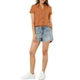 thumbnail image 3 of MODA NOVA Juniors Cotton Boyfriend Button Front Short Sleeves Plaid Shirt S Orange, 3 of 7