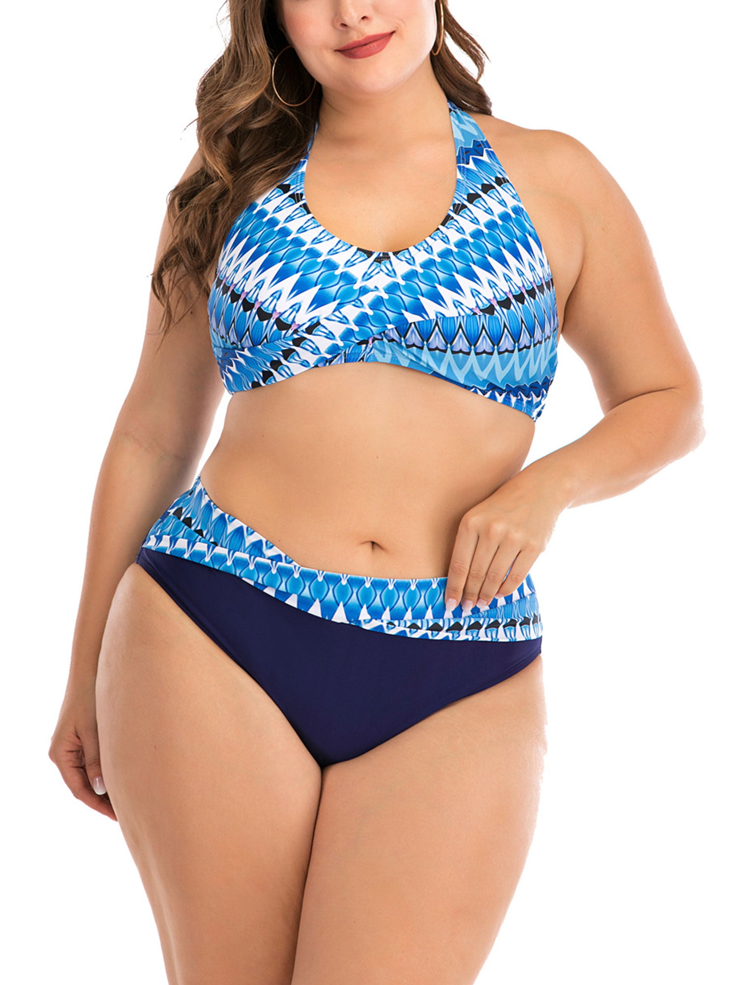 Bsubseach Women Plus Size Swimsuit Lace Tankini Top with Bikini Brief Swimwear