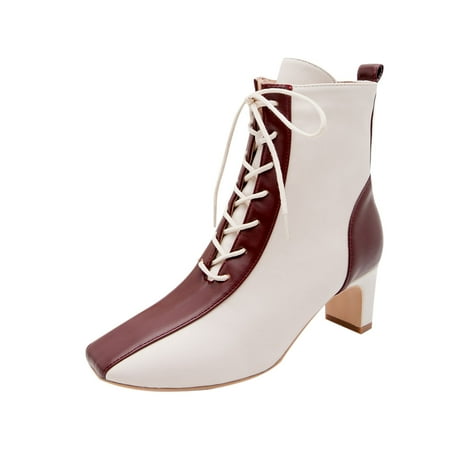 

jsaierl Women s Shoes Fashion Stitching Color Minimalistic Comfortable Lacing High Heel Fine Heels Boots